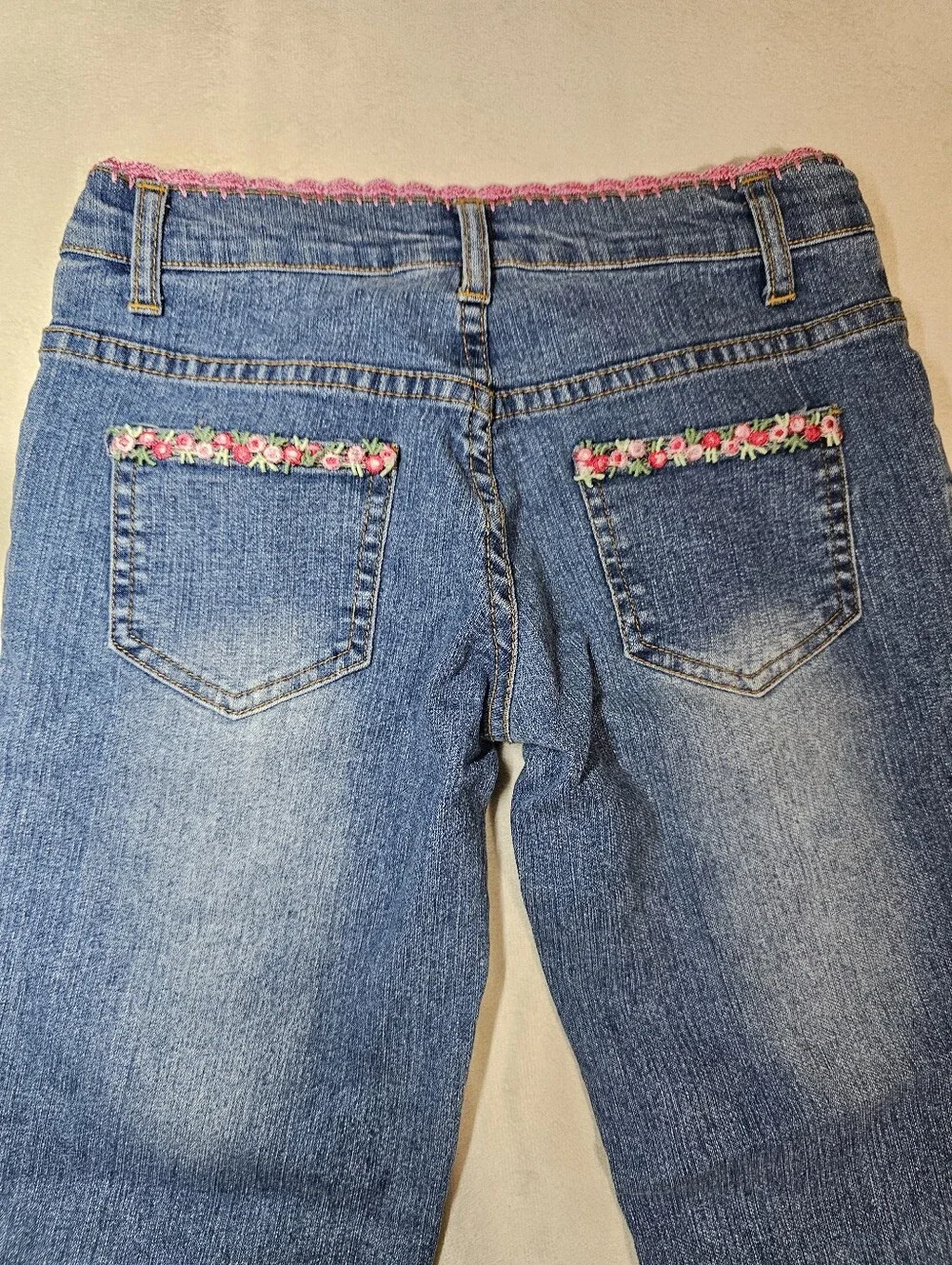 VTG 2004 The English Roses by Madonna Floral Crochet Flare Jeans Girls Size 10